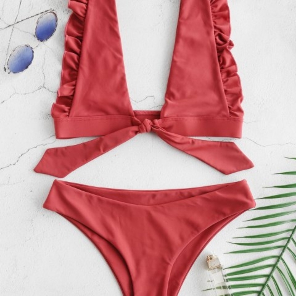 Pink ruffle bikini